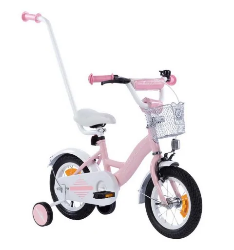 Rowerek dziecięcy 12 cali TomaBike PLATINUM z prowadnikiem | Jasno-Różowy