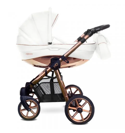 Babyactive Mommy Glossy White - wózek wielofunkcyjny, zestaw 2w1 z opcją 3w1 i 4w1 | Rose Gold mgw02