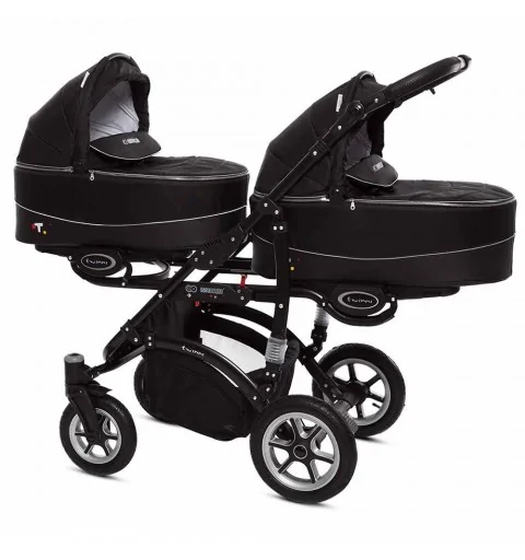 Babyactive Twinni Black - wózek wielofunkcyjny, zestaw 2w1 z opcją 3w1 i 4w1 | 07 Black
